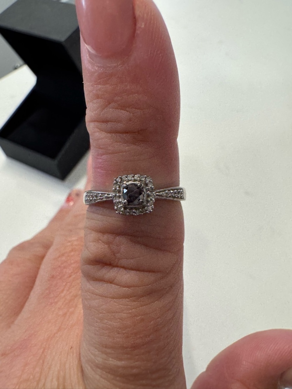 Zales Sterling Silver Black Diamond Halo Engagement Ring - Picture 3 of 3